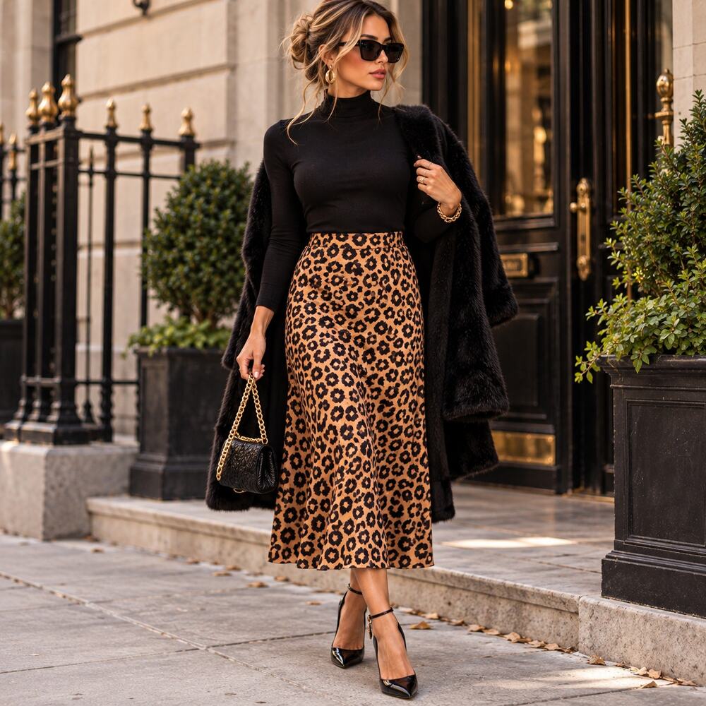 Mi Ami Leopard Midi Slip Skirt XS Mob Wife Y2K Grunge Indie Sleaze Satiny Fall